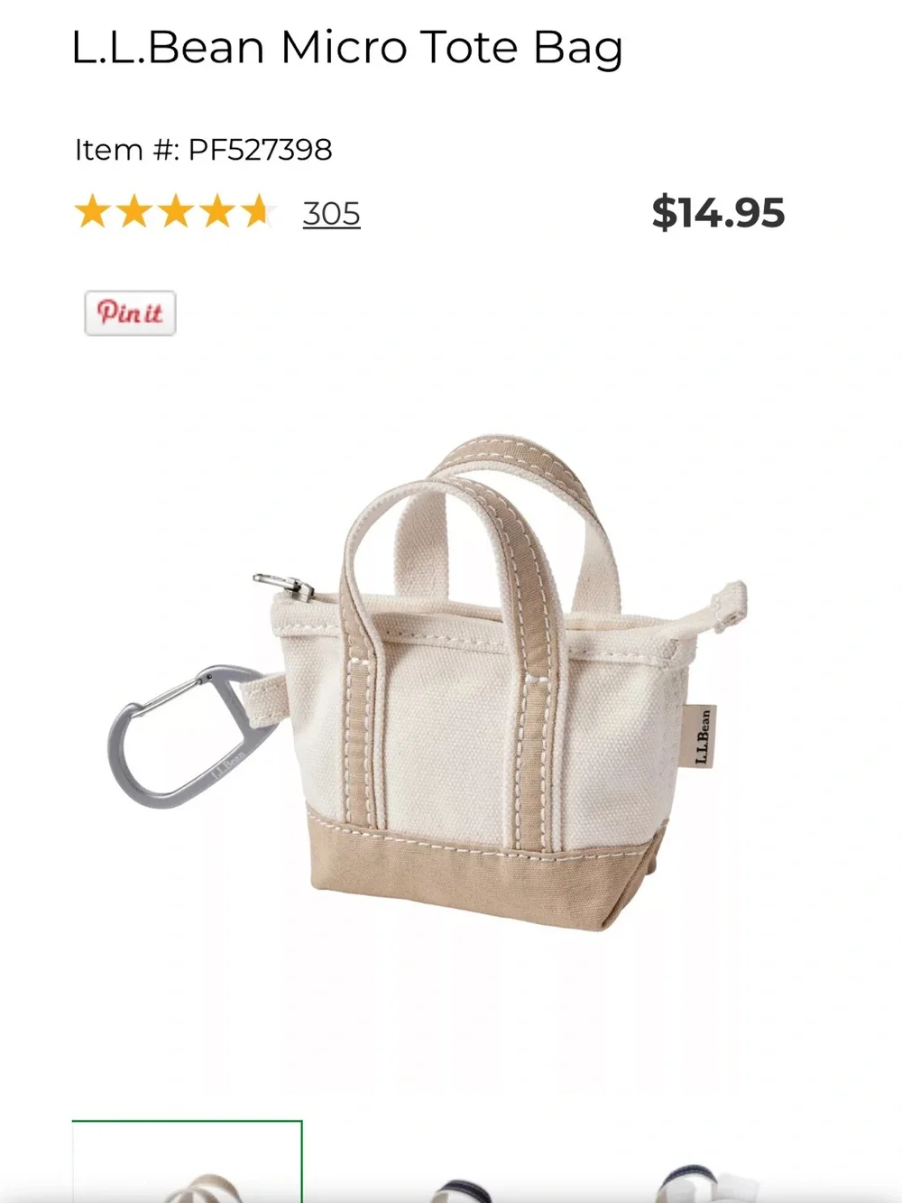 L.L.Bean Canvas Micro Boat and Tote Bag in Cream & Tan - Picture 6 of 7